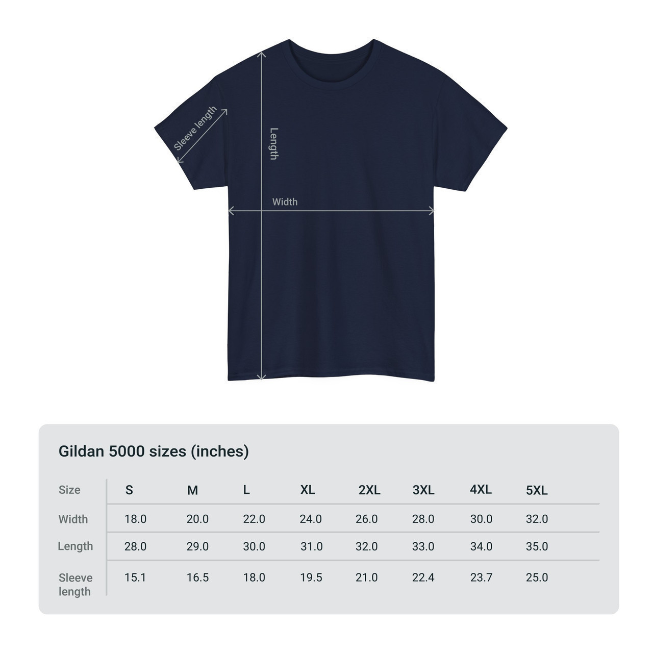 Gildan G5000 Size Chart